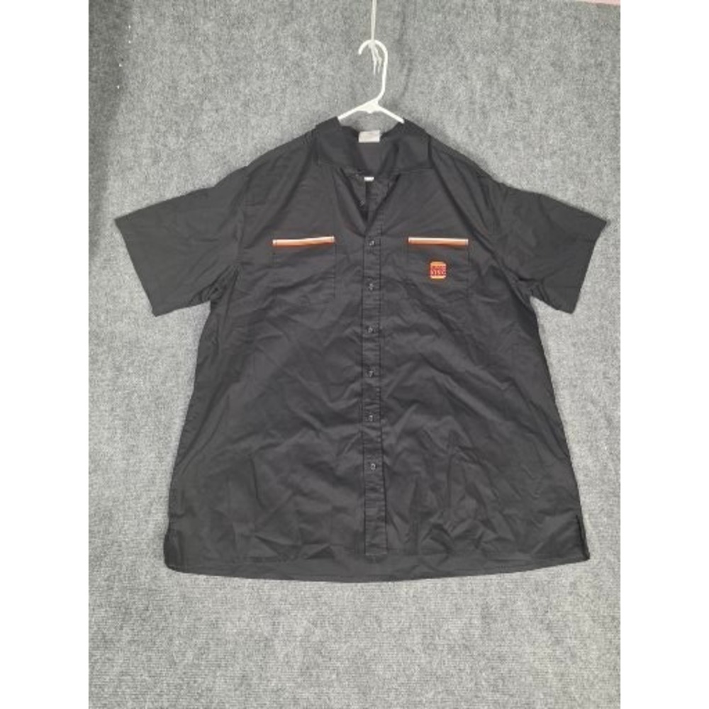 Burger King Mens Black Short Sleeve Button Up Employee Uniform Shirt XL Logo